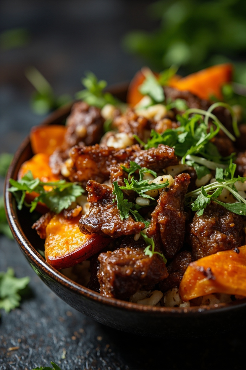 beef sweet potato bowl