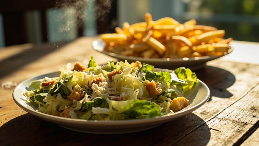 caesar salad and fries