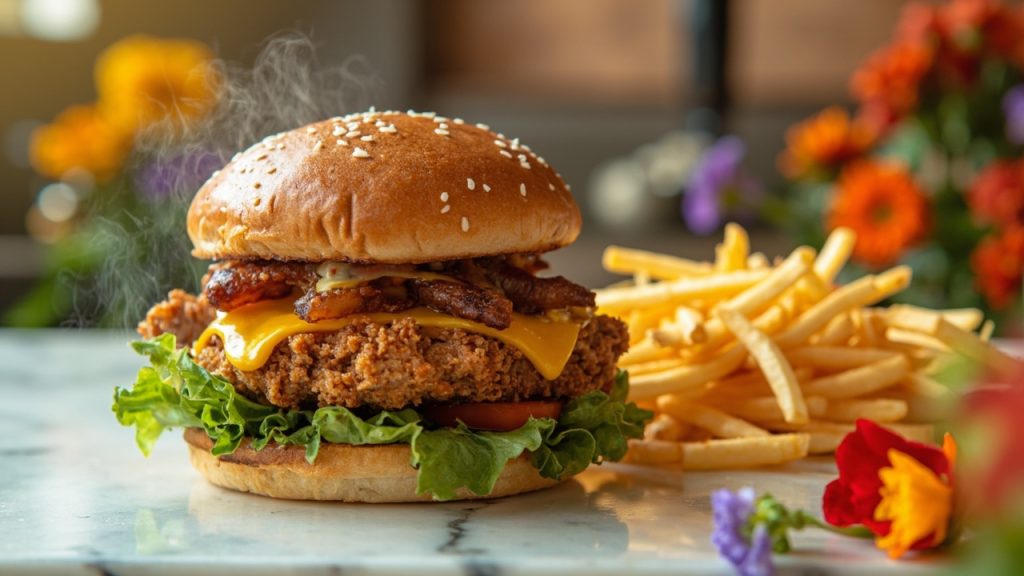 chicken burger and fries