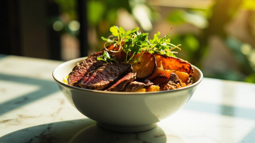 beef sweet potato bowl