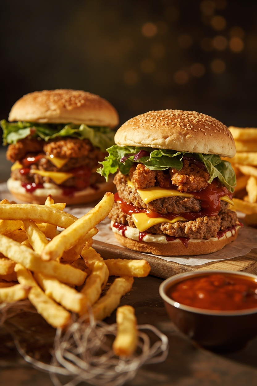 chicken burger and fries